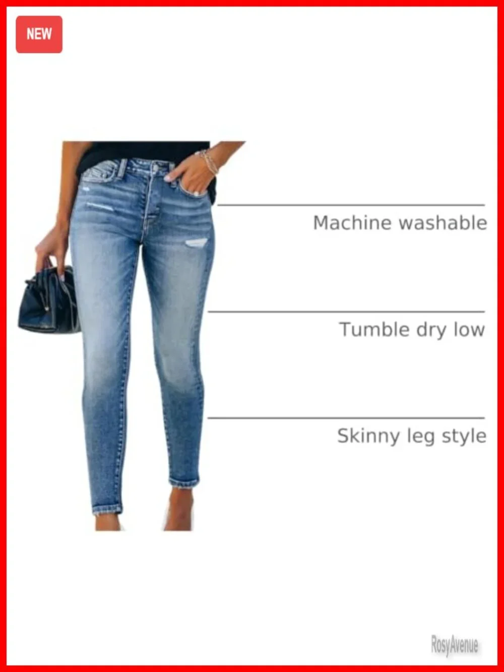 Mid Rise Skinny Jeans Ripped Distressed Stretchy Denim Pants